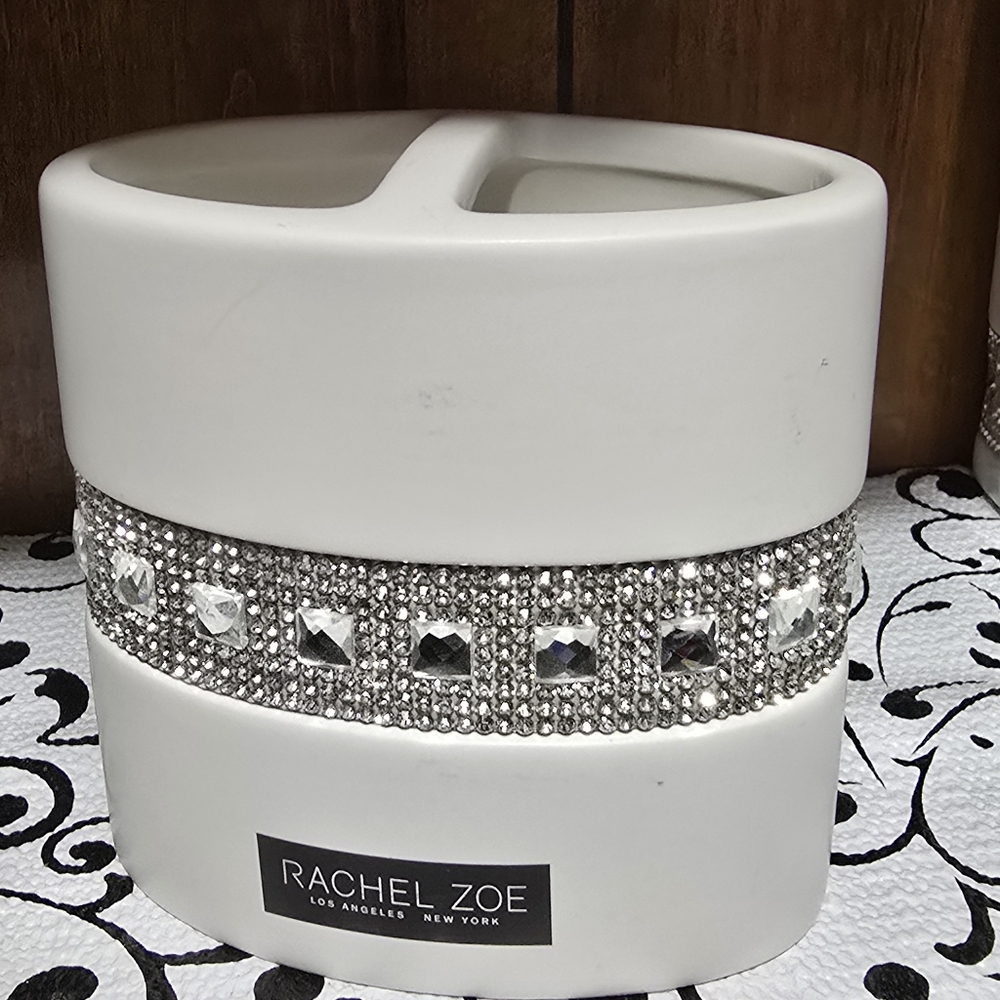 Rachel Zoe crystal rhinestone glitzy glam accents toothbrush holder bathroom